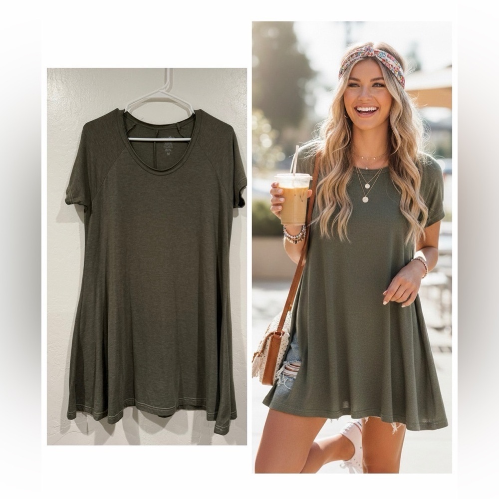 Natural Life Olive Green Casual T-shirt Trapeze A-line Relaxed Fit Dress size M